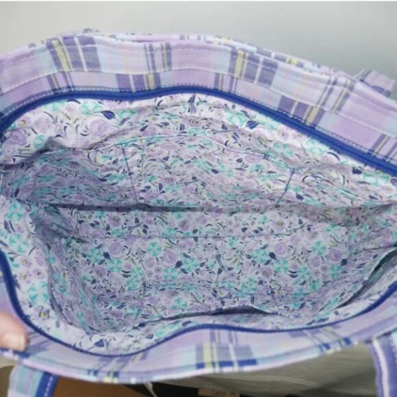 Vera Bradley Vera Tote Quilted Handbag Weekender Amethyst Plaid Travel NWT - Picture 6 of 9